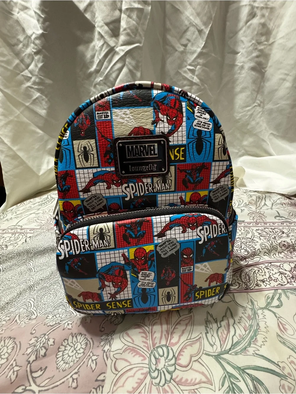 Marvel Loungefly Spider-Man Patchwork Mini Backpack – Red/Blue/Black